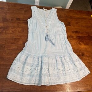 Joie Light Blue Sleeveless Dress with Lace Details size small cotton viscose